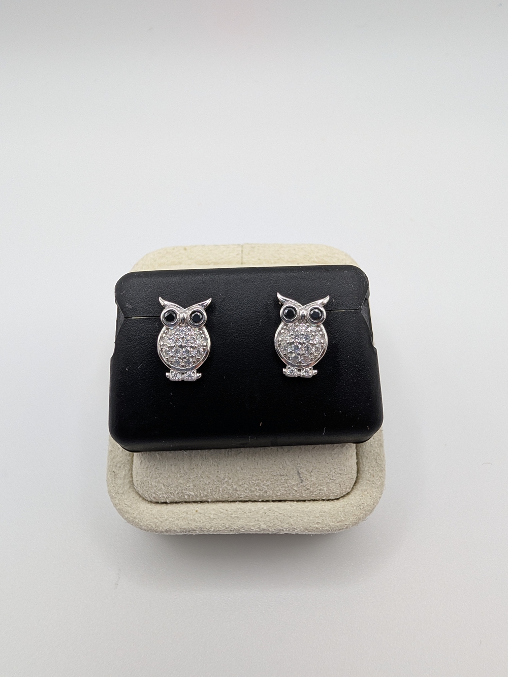 ​NWT .925 Sterling Silver Moissanite Owl Stud Earrings 0.75 CTW Screw Back